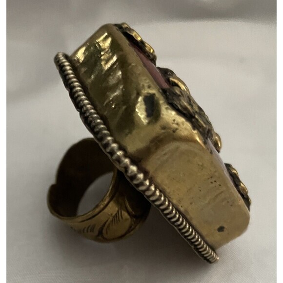 Hand made brass ring Ganesha red coral - Picture 3 of 3